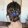 Bridal Hair Combs, 5PCS Wedding Hair Pins Set Crystal Flower Hair Clips Bride Bridesmaid Hair Sides Comb Rhinestone Barrettes, Pearl Flower Hair Pins Hair Accessories for Women Girls (Blue)