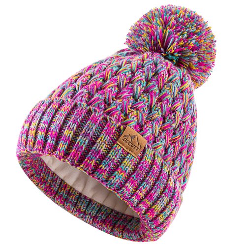 Kids Pompom Winter Beanie Hat Scart Gloves Set,Boys Girls Knitted Fleece Lined Woollen Hat for Children's Toddler 3-9 Years