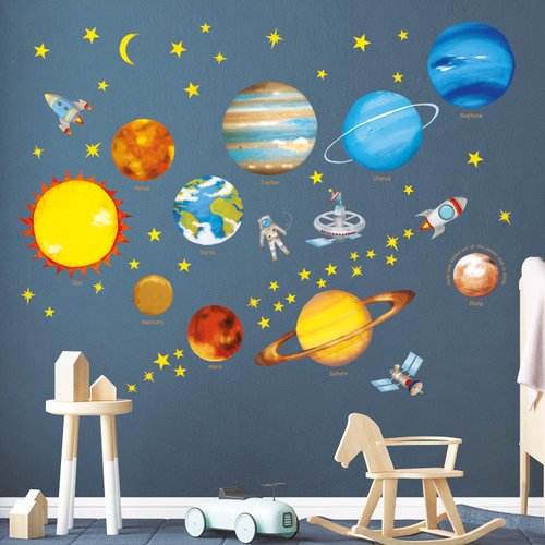 DECOWALL DS-8007 Planets in The Space Kids Wall Stickers Wall Decals Peel and Stick Removable Wall Stickers for Kids Nursery Bedroom Living Room (Small) d?cor