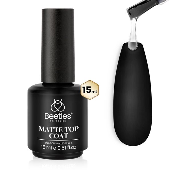 Beetles Matte Gel Top Coat - 15ML No Wipe Matte Top Coat U V Soak Off Nail Lamp Polish Matte Nail Polish Finish and Long Lasting Gift Set for Women Kit