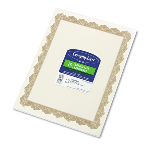 Geographics Optima Gold Certificates with Foil Seals, 8.5 x 11 Inches, White Gold, 25-Sheet Pack (39451)