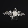 Teyglen Flower Crystal Wedding Hair Comb Silver Rhinestone Hair Piece White Flower Headpiece for Bride Cute Bridal Crystal Hair Side Comb Floral Hair Jewelry for Women