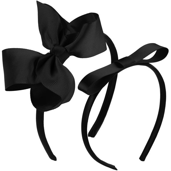 EYEOO 2PCS Black Bow Headbands Set for Women Big Knotted Headbands Grosgrain Ribbon Hair Bows Cute Hair Hoop Top Knot Turban Hair Headband for Girls Teens Party Cosplay Decoration Hair Accessories