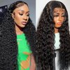 26inch (100% Human Hair) Deep Wave Lace Front Wigs Human Hair 180%/250% Density 13x4 HD Lace Frontal Wigs Human Hair Pre plucked Glueless Curly Human Hair Wig for Women (1B# 180%Density, Deep 26inch)