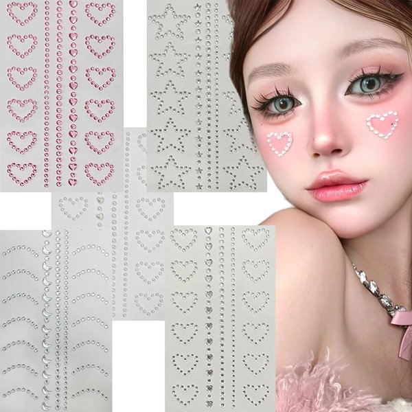 3D Face Jewels Makeup Eyes Self-adhesive Crystal Diamond Tattoo Stickers Stars Heart Gems Pearl Rhinestones DIY Women Eyes Face Body Art Party Festival Accessories