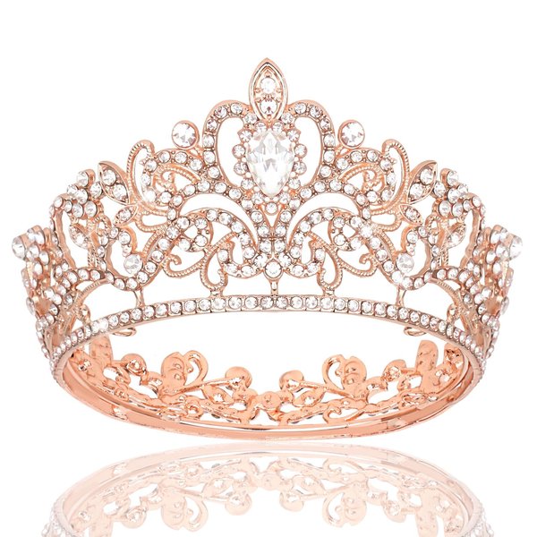 YARIEW Small Rose Gold Crystal Crown for Little Girls Flower Bouquets Accessories Rhinestones Wedding Cake Topper Birthday Crown for Kids Cake Decorations Bridal Costume Hair Accessories Gifts