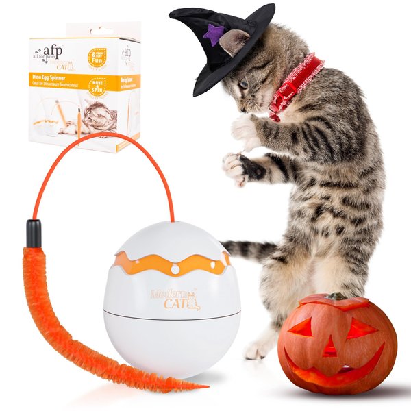 PUREVACY Spinner Interactive Cat Toy Dino Egg. White Automatic Cat Toy with 360-Degree Rotation, Auto Shut-Off. Moving Cat Toys for Indoor Cats, Kittens. Sturdy ABS Plastic Smart Cat Toy. Moving Toy