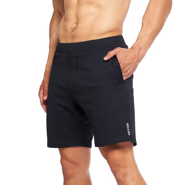 YOGA CROW Men's Swerve Yoga Training Shorts w/Non-Restrictive Inner Liner - 7" Inseam, Workout, Gym, Running, Training - Crow Black/SM