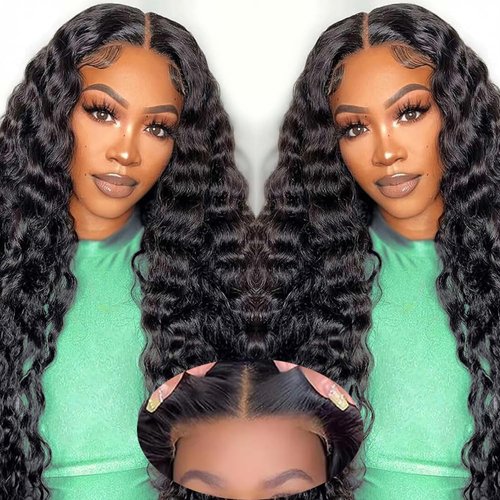 Wear And Go Glueless Wigs Human Hair Deep Wave Lace Front Wigs Pre Plucked Pre Cut 13x4 HD Lace Frontal Wigs Curly Wet and Wavy Wigs For Women With Baby Hair Natural Hairline 180% Density 24 Inch