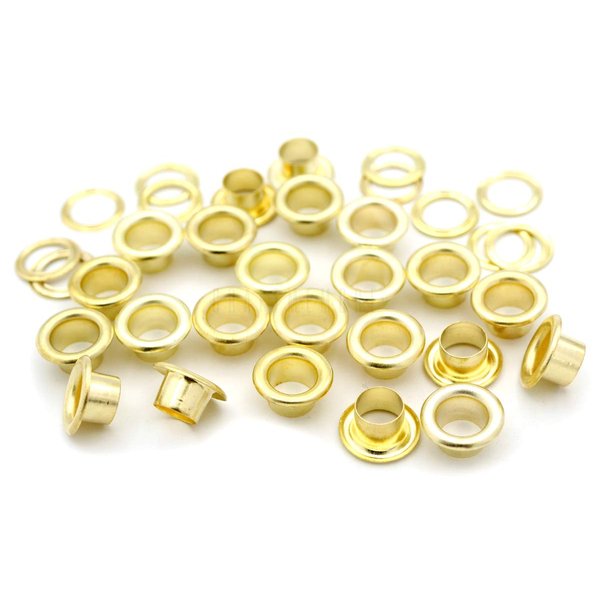 CRAFTMEMORE 3/16" (5MM) Hole Size 100 Sets Gold Metal Grommets Eyelets with Washers for Bead Cores, Clothes, Leather, Canvas (Gold)