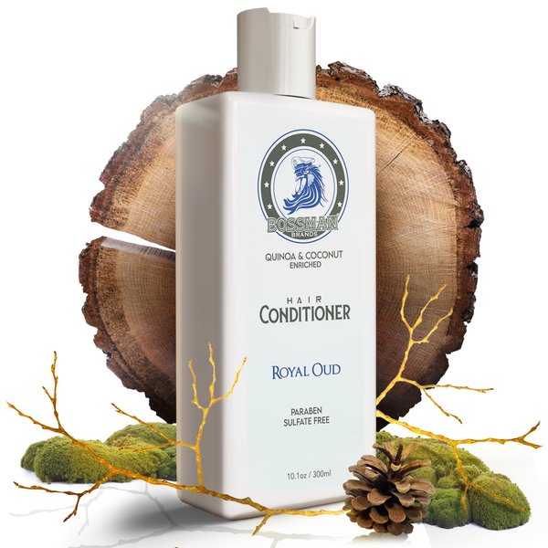 Bossman Moisturizing Hair Conditioner for Men – Stimulates, Hydrates, Soothes Men's Hair and Scalp – Natural Quinoa & Coconut Enriched - Paraben & Sulfate Free (Royal Oud Scent)