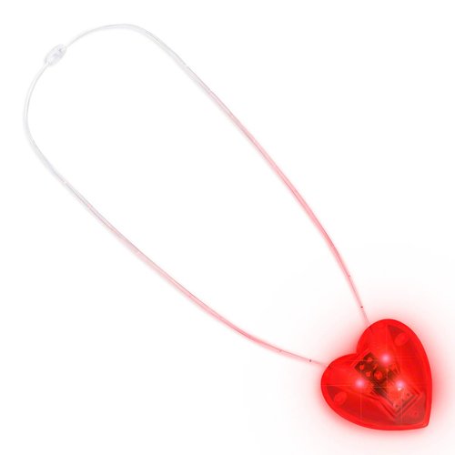 Red Flashing LED Light Up Heart Necklace (Set of 12)