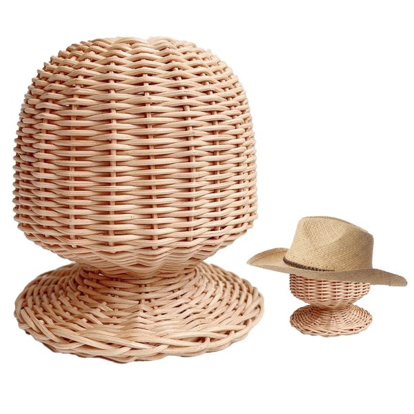 CHADWICK Rattan Mannequin Head Stand, Hat & Wig Display Holder, Handmade Wicker Showcase, Rustic Cap Rack, Stable Base, Unique Vine Woven Design, Ideal for Home, Hair Salon, Lightweight & Durable
