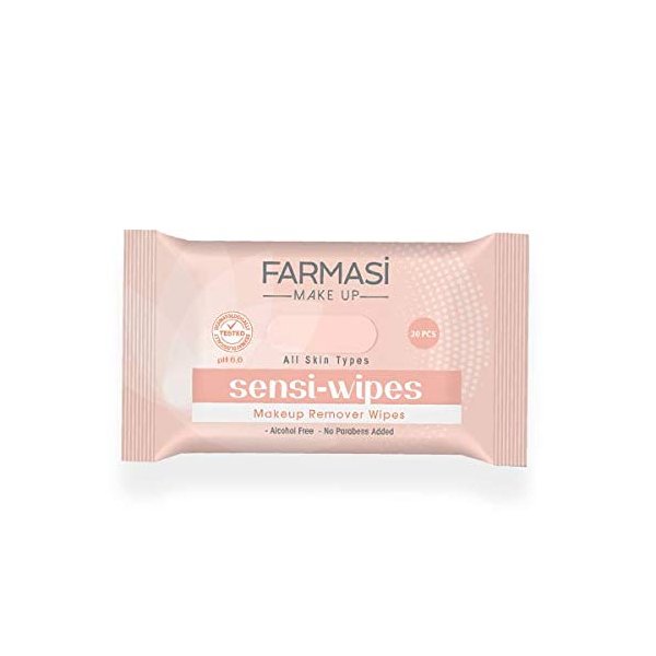 FARMASI Sensi Wipes Makeup Remover, Oil-Free and Moisture-Rich Facial & Eye Makeup Removing Cleansing Towelettes, Dermatologist Tested, 20 count