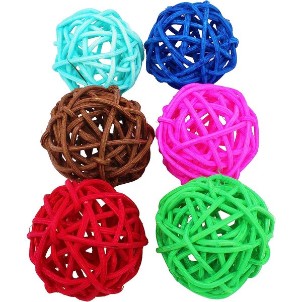 Bonka Bird Toys 1292 Pk6 Medium Colored 2" Vine Balls, Parrot Foot Talon Craft Part Cage Toy, Conure, Amazon, African Grey, and Similar