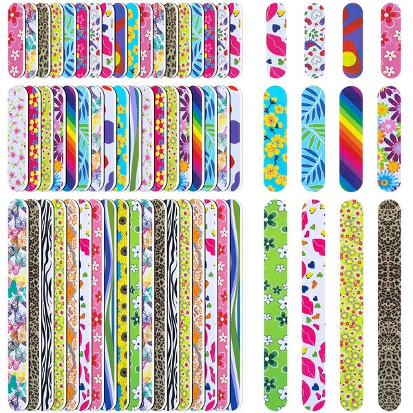 60 Pcs Nail Files for Acrylic Nails 150/150 Grit Double Sides Emery Boards Mini Nail Files 3 Sizes Fingernail Files for Home Salon Use (Classic Pattern)