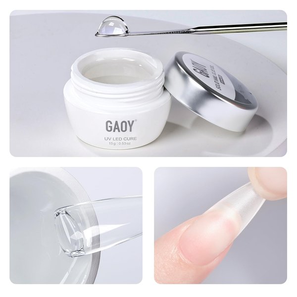 GAOY Solid Nail Glue Gel for False Nail Tips, Clear Gel X Nail Glue, Strong Solid Nail Glue for Press On Nails, Fake Nail Tips and Acrylic Nail Tips, Long-lasting and Beginner Friendly, UV Light Cure