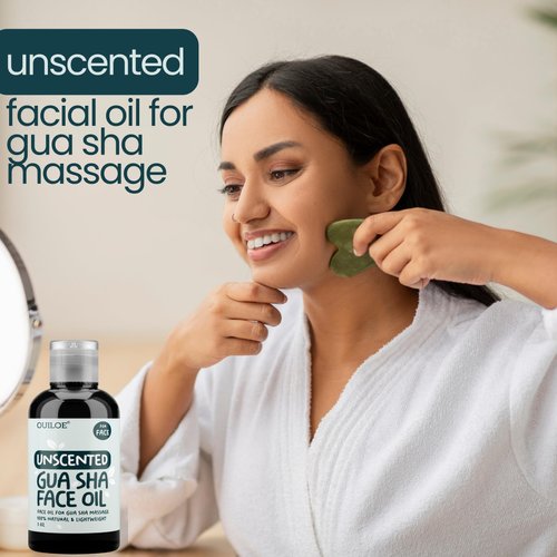 Gua Sha Oil - Unscented Face Oil for Gua Sha Massage - Safe for Acne Prone Skin, Doesn't Clog Pores, 100% Natural, Lightweight & Non-Greasy Facial Oil for All Skin Types, 2 oz