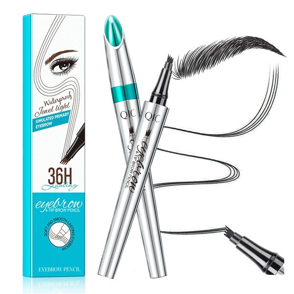 GL-Turelifes Eyebrow Pencil with 4 Tip Micro Head, Liquid Eyebrow Microblading Pen, Eyebrow Pen Micro 4 Point Brow Pen Long-Lasting Waterproof & Smudge-proof Natural Eyebrow Makeup (#4 Black)