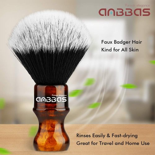 Synthetic Badger Shaving Brush with Resin Handle Nylon Bristles Hair Anbbas Lathering Foam Brush for Men Travel Professional Wet Shaving(Amber,Knot: 24 mm)