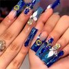 QQPPOLIU Royal Blue Press on Nails Long Length Square Shape Acrylic Fake Nails with Rhinestones Designs False Nails Mother'S Day Gift 24pcs