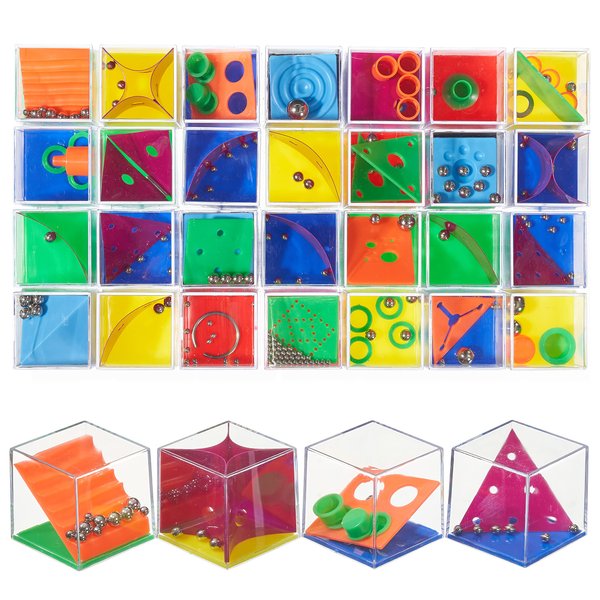 THE TWIDDLERS 28 Mini Cube Brain Teaser Puzzle Box Party Favor Set (1.5 Inch) - Goodie Bag Filler, Birthday Party Toys, Educational Gift for Boys & Girls