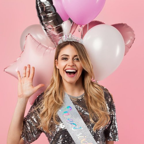 CUBACO Sweet 16 Sash and Birthday Crown for Girls, 16th Birthday Tiara Crown,Sweet 16 Birthday, 16th Birthday Decorations for Girls (Sliver-AB)