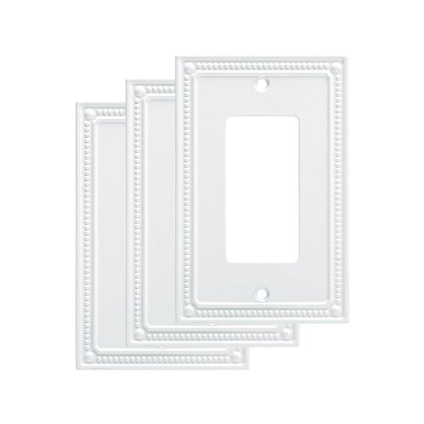 Franklin Brass Classic Beaded Wall Plate, Pure White Single Decorator Switch Cover, 3-Pack, W35060M-PW-C