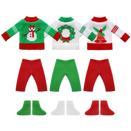 Bencailor 9 Pcs Christmas Elf Doll Clothes 11.5 Inch Elf Outfit Accessories Set Elf Doll Clothing for Winter Doll Gifts Accessories(Bright Style)