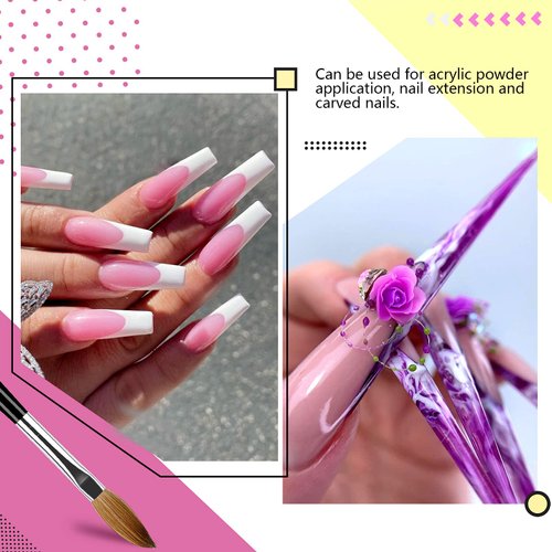 Saviland 5pcs Acrylic Nail Brush Set - Size 4/6/8/10/12 Acrylic Nail Brushes for Acrylic Application, Professional Round Shaped Nail Acrylic Brushes with Sturdy Handle for Home Salon Manicure Nail Art