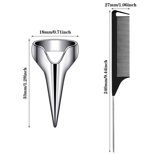 18 Pieces Hair Parting Stitch Braid Tools for Finger Hair Parting Rings with Rat Tail Comb Retro Pinky Nail Finger Halloween Cosplay for Hair Braiding Selecting Curling Styling Extension (Silver)