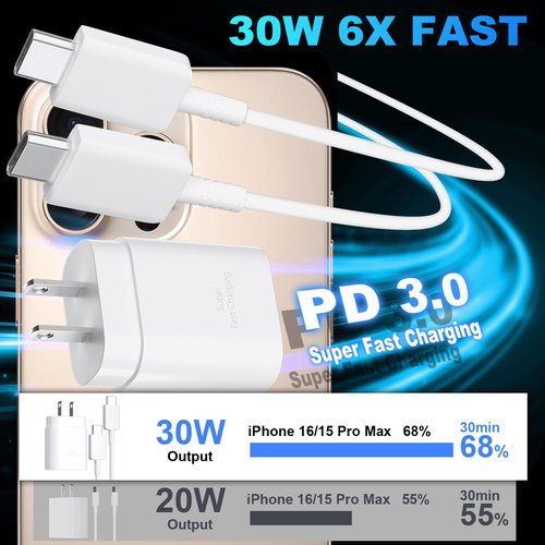 iPhone 16 Pro Max Charger Fast Charging, 30W iPhone 16 USB C Charger 10FT Extra Long Cord with iPhone Charger Block for iPhone 16 Pro/16 Pro Max/16 Plus/15 Pro/15 Pro Max/15 Plus/15, iPad, Galaxy S24