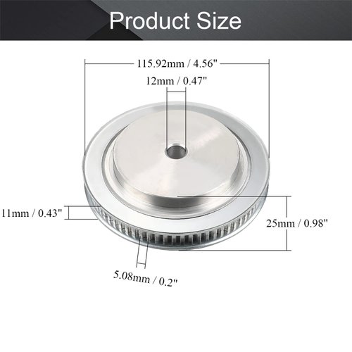 Fielect Aluminium Alloy XL 72 Teeth 12mm Inner Bore Diameter Timing Belt Pulley Flange Synchronous Wheel Silver Tone for 3D Printer CNC 1Pcs