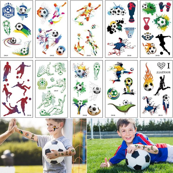 10 Sheets Soccer Tattoos Temporary for Kid Adult,Football Fake Tattoos Designs, Waterproof Body Art Stickers, Fan Games Event Tattoo Decorations, Party School Reward Prizes Supplies