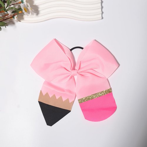 2Pcs Back to School Hair Bow Ties Pink Pencil Hair Ties Big Cute Scrunchies Teen College Elastic Ponytail Holder Cheer Sports Hair Bows for First Day of School Great Holiday Gifts for Students Girls