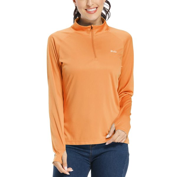 Willit Women's UPF 50+ Sun Protection Shirt SPF Long Sleeve Lightweight Half-Zip Golf Outdoor Shirt Quick Dry Rash Guard Orange M