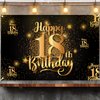 Happy 18th Birthday Backdrop Banner Step and Repeat 18 Years Old Background Decorations for Women Men Her Him Photography Party Supplies Glitter Black Gold
