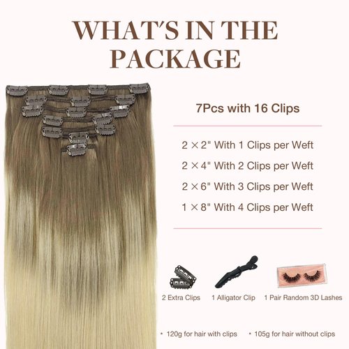 GOO GOO Clip in Hair Extensions Real Human Hair, 22inch, 9/60 Balayage Ash Brown to Platinum Blonde, Remy Human Hair Extensions Clip ins for Women, Soft & Natural Human Hair