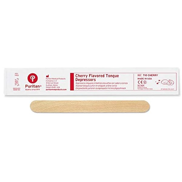 Puritan Medical 5.5" Cherry Flavored Junior Wood Tongue Depressor - 710 Cherry (Case of 50)