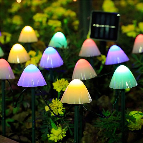 HULPPRE Mushroom Solar Lights -Set of 15pcs 29. 5ft Fairy Color Changing Solar String Lights,8 Modes Outside Solar Pathway Lights, Outdoor Decoration for Garden,Backyard,Lawn,Party,Christmas