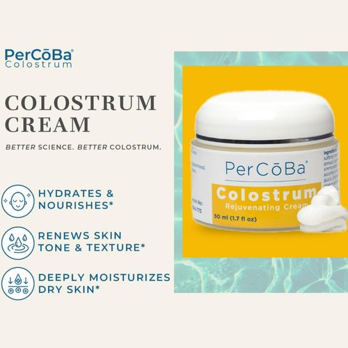 PERCOBA Colostrum Moisturizer for Neck - Face & Hand Cream for Skin Care - Non-Greasy Formula with Vitamin E, Sunflower & Jojoba Seed - Made in USA - 1.7oz