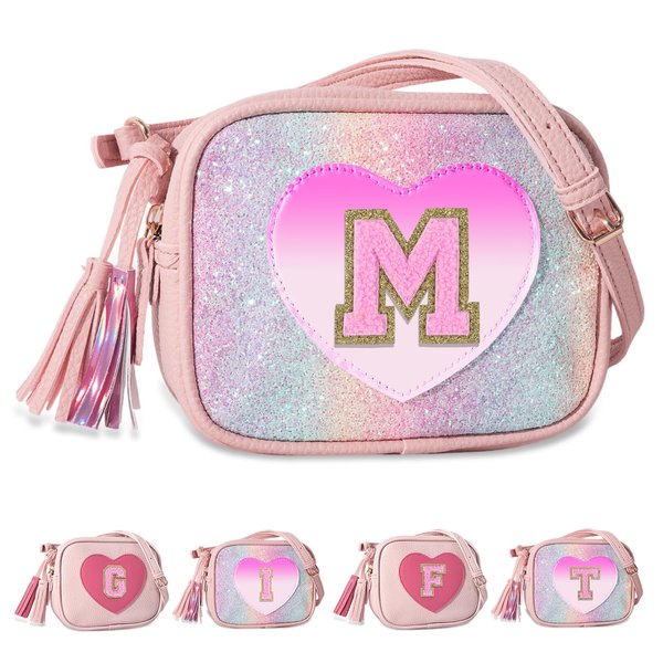 Birthday Gifts for 2 3 4 5 6 7 8 9 10 Year Old Girl,Cute Little Girl Purse Toddler Purse for Kids Wallet,Small Initial Shoulder Crossbody Bag,Personalized Christmas Gift for Daughter Baby(Rainbow,M)