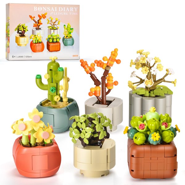 BNG Succulent Flowers Building Set,Adult Botanical Collection for Office Home Decor,Plants Bonsai Building Toys and Great Gift for Women Girls 6+(520 Pieces)