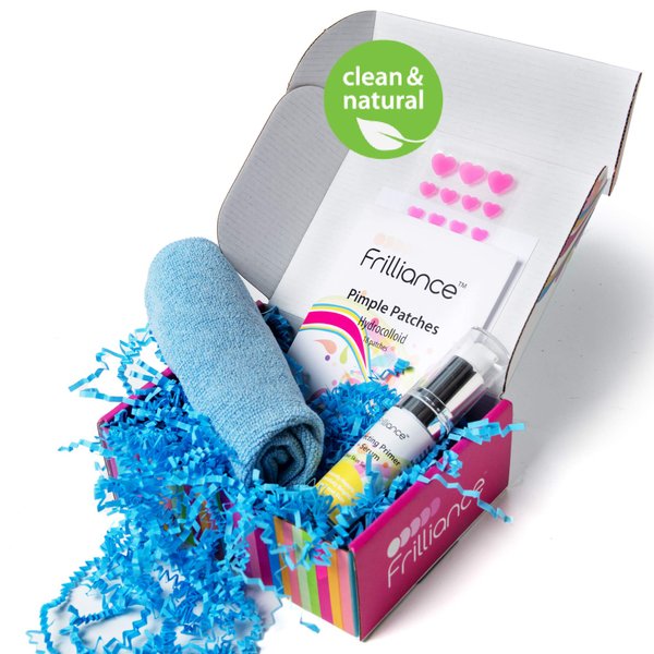 Frilliance Night Routine Teen Beauty Bundle, Clear Skin Serum, Acne-fighting Silver-ion Face Cloth, Pimple Patches, Hypo-allergenic, Cruelty-free