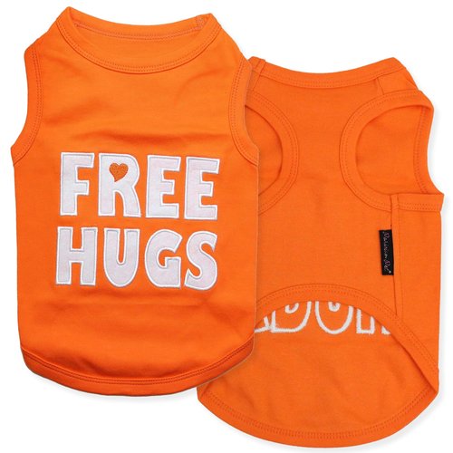 Parisian Pet Dog T-Shirt - Embroidered ' Free Hugs ' Dog Shirt - 100% Cotton, Dog Clothes - Sleeveless Dog Tank Top - Machine Washable Dog Shirts for Small Dogs XXS