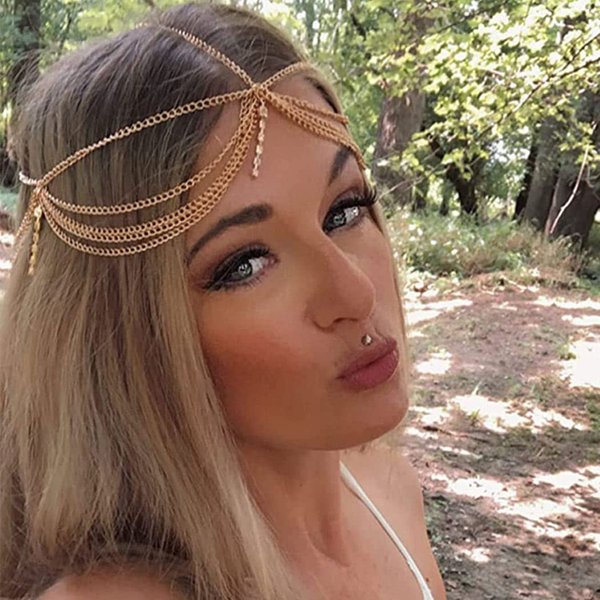 CAKURE Boho Head Chain Gold Headpiece Chain Tassel Hair Chains Wedding Forehead Chain Jewelry Festival Halloween Costume Bridal Hair Accessories for Women