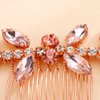 Teyglen Dainty Pink Rhinestones Bride Wedding Hair Comb Shiny Crystal Bridal Side Hair Combs Rose Gold Headpieces Hair Accessories for Women Bride Girls (Pink)