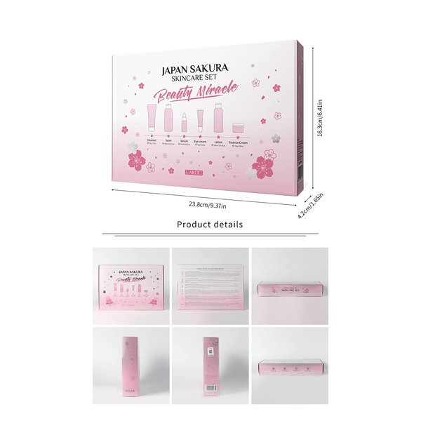 1 Pack Sakura Skin Care Set, Containing Deep Cleansing Facial Cleanser+ Hydrating Facial Cream + Skin Refining Facial Serum+Firming Eye Cream+ Facial Toner+ Facial Emulsion