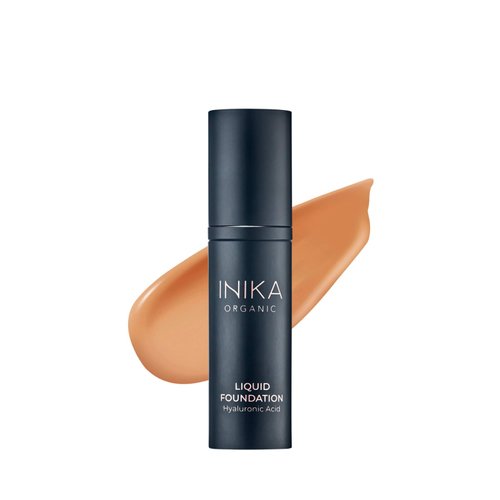 INIKA Organic Full Coverage Liquid Foundation Makeup with Hyaluronic Acid and Argan Oil, Vegan and Organic Foundation for Skin Elasticity and Plumpness, Natural Coverage, Honey, 30ml