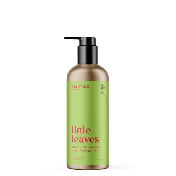 ATTITUDE Shampoo and Body Wash for Kids, EWG Verified Hair and Body Cleanser, Dermatologically Tested Soap, Plant and Mineral Based Bath, Vegan, Refillable Bottle, Watermelon and Coco, 16 Fl Oz